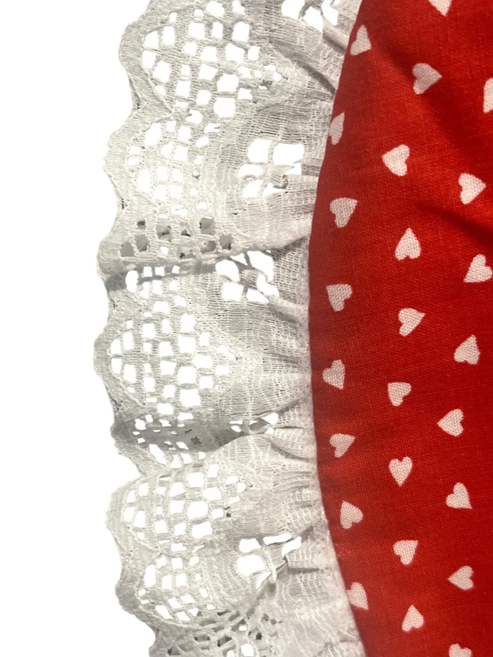 Red White Hearts Fabric Oval Placemats Lace Trim - Set of 4